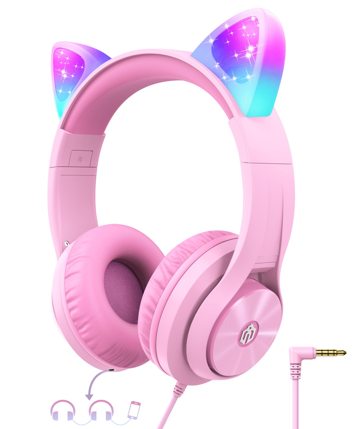 Foto 2 pulgar | Auriculares Iclever Kids Con Orejas De Gato Con Iluminación Led Para Aumentar El Volumen - Venta Internacional.