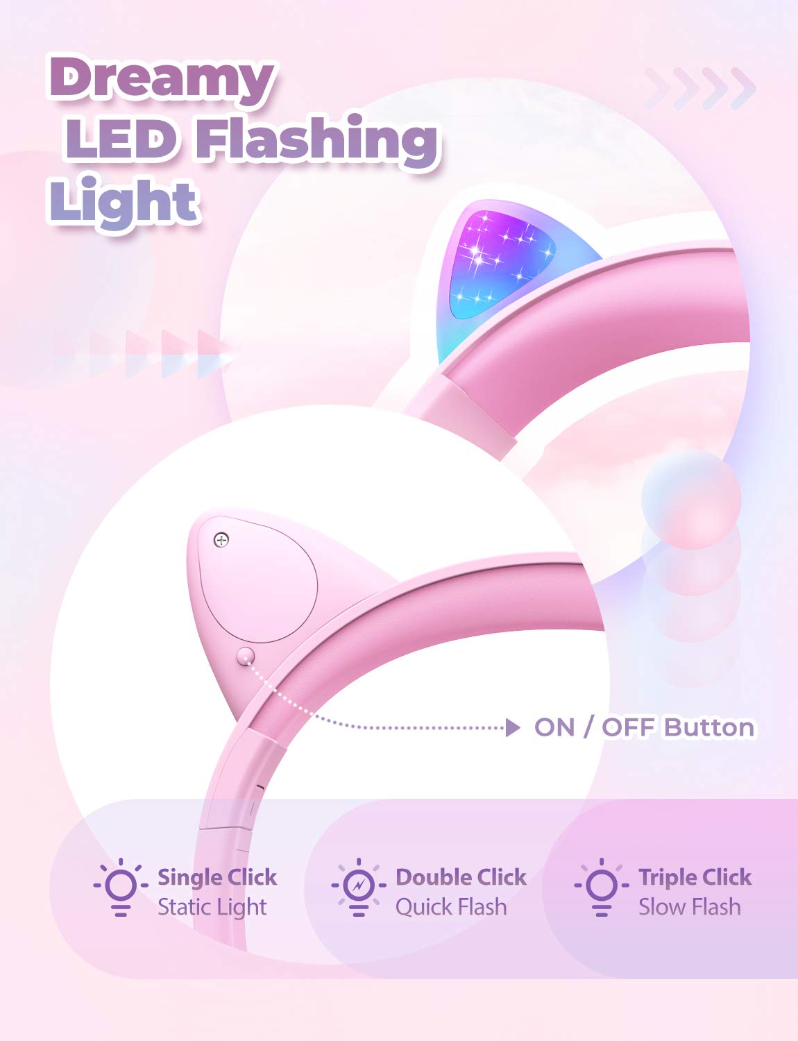 Foto 3 pulgar | Auriculares Iclever Kids Con Orejas De Gato Con Iluminación Led Para Aumentar El Volumen - Venta Internacional.