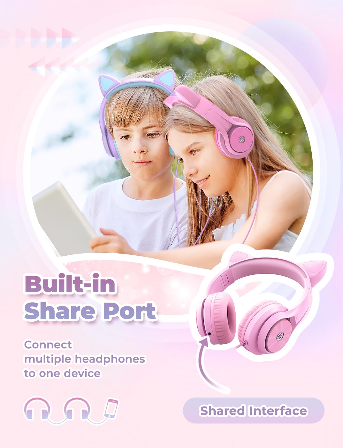 Foto 4 pulgar | Auriculares Iclever Kids Con Orejas De Gato Con Iluminación Led Para Aumentar El Volumen - Venta Internacional.