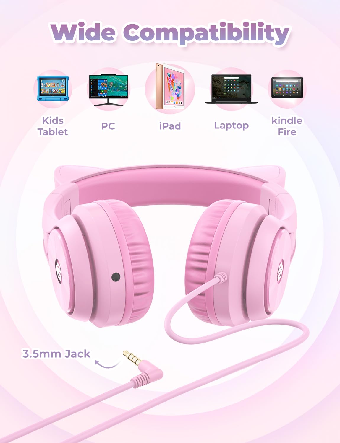 Foto 7 pulgar | Auriculares Iclever Kids Con Orejas De Gato Con Iluminación Led Para Aumentar El Volumen - Venta Internacional.