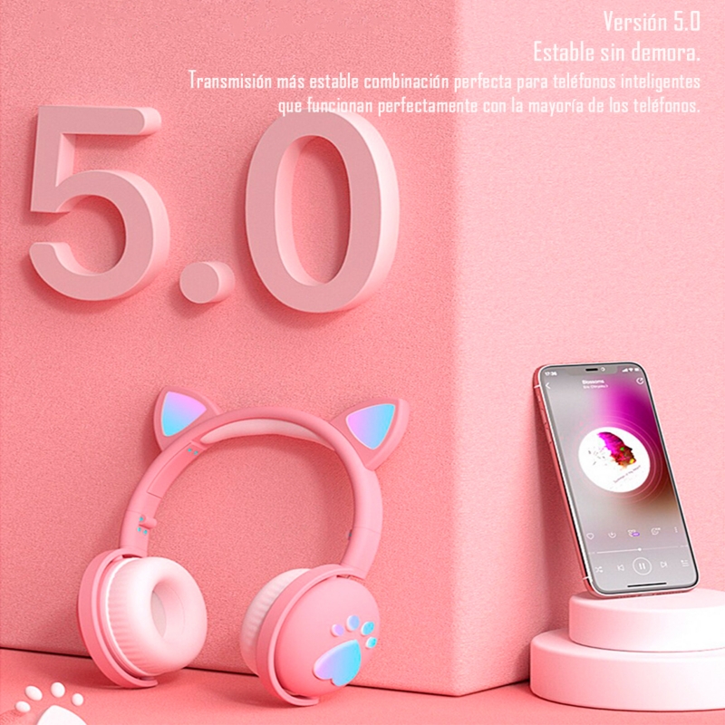 Foto 4 pulgar | Auriculares Inalámbricos Bluetooth Led Para Niños Con Forma De Oreja De Gato, Color Rosa - Venta Internacional.