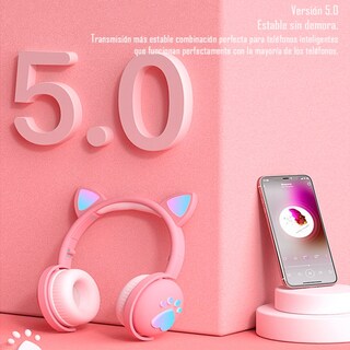 Foto 3 | Auriculares Inalámbricos Bluetooth Led Para Niños Con Forma De Oreja De Gato, Color Rosa - Venta Internacional.