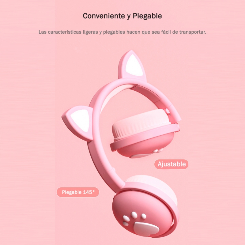 Foto 5 pulgar | Auriculares Inalámbricos Bluetooth Led Para Niños Con Forma De Oreja De Gato, Color Rosa - Venta Internacional.