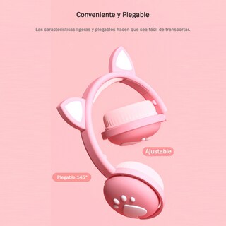 Foto 4 | Auriculares Inalámbricos Bluetooth Led Para Niños Con Forma De Oreja De Gato, Color Rosa - Venta Internacional.