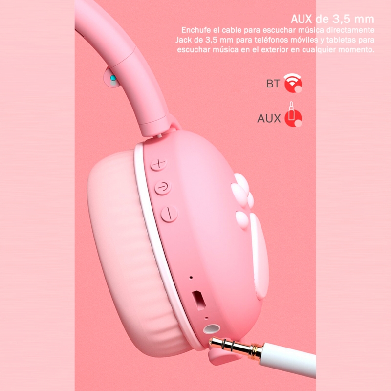 Foto 6 pulgar | Auriculares Inalámbricos Bluetooth Led Para Niños Con Forma De Oreja De Gato, Color Rosa - Venta Internacional.