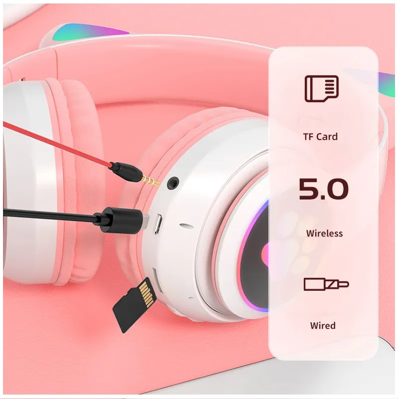 Foto 7 pulgar | Auriculares Inalámbricos Bluetooth Rgb Cat Ears Bt 5.0 Rosa - Venta Internacional.