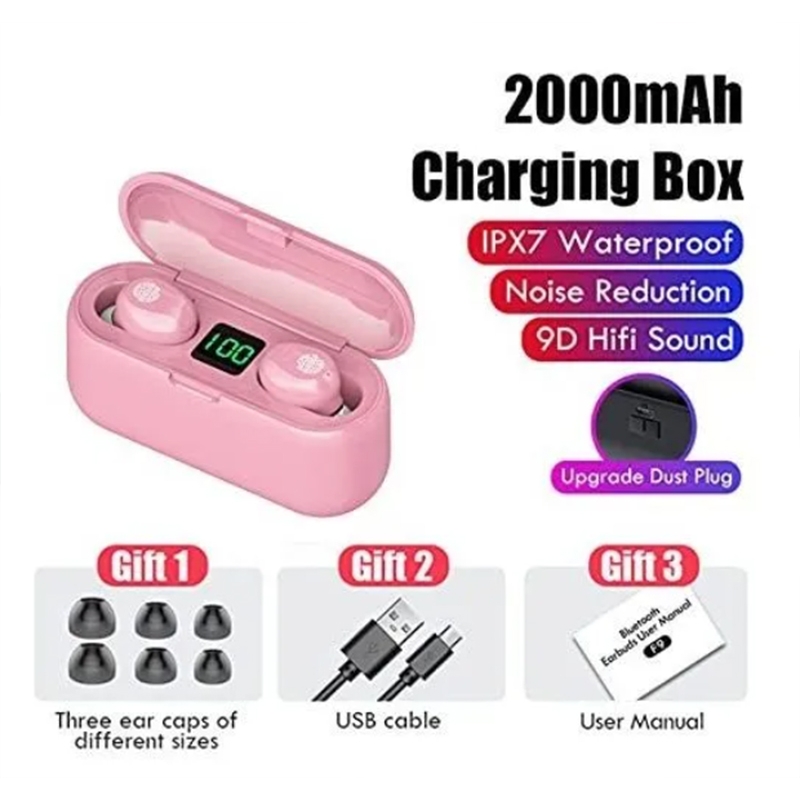 Auriculares Intraurales Inalámbricos Bluetooth F9 V50 Con Caja De 2000 Mah, Color Negro - Venta Internacional.