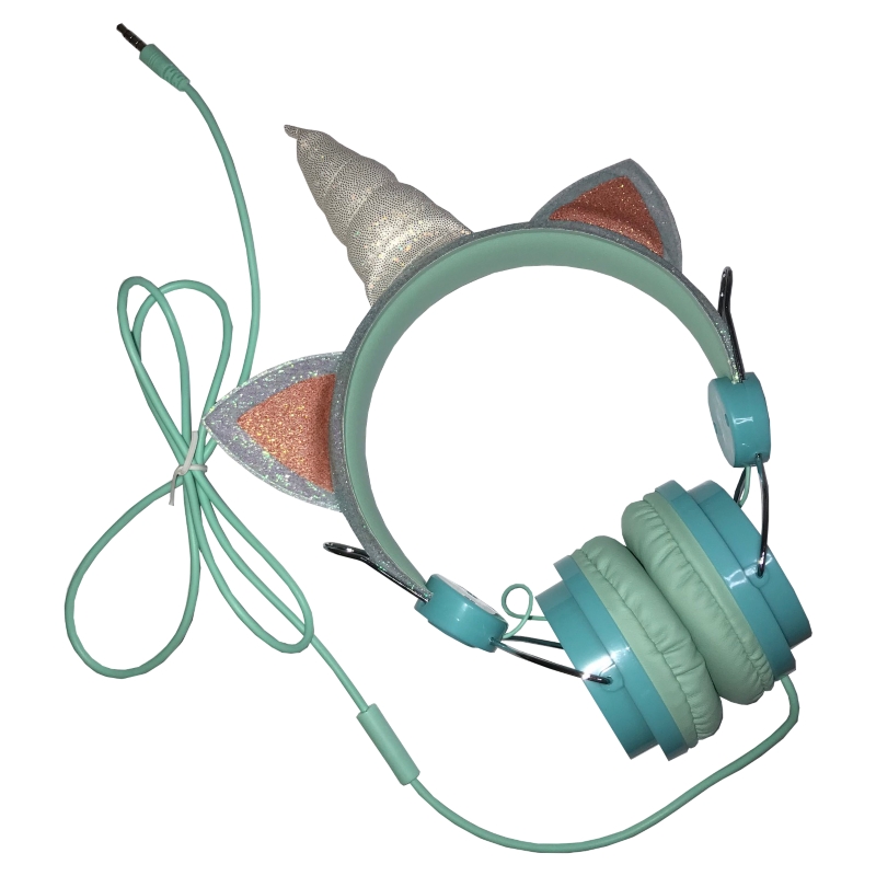 Foto 3 pulgar | Auriculares Glitter Unicorn Water Green Con Cable Auxiliar - Venta Internacional.