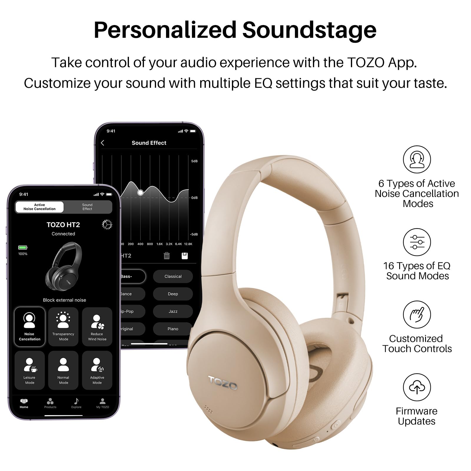 Foto 7 pulgar | Auriculares Tozo Ht2 Beige Hybrid con Cancelación Activa de Ruido - Venta Internacional