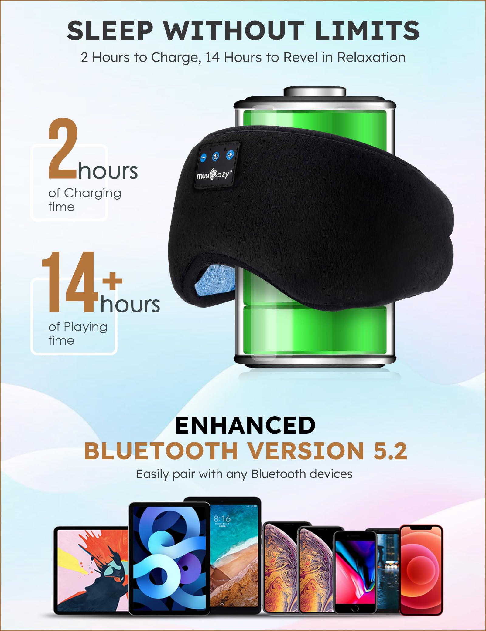 Foto 4 pulgar | Sleep Headphones Musicozy Bluetooth 5.2, Diadema Y Máscara Para Ojos - Venta Internacional.