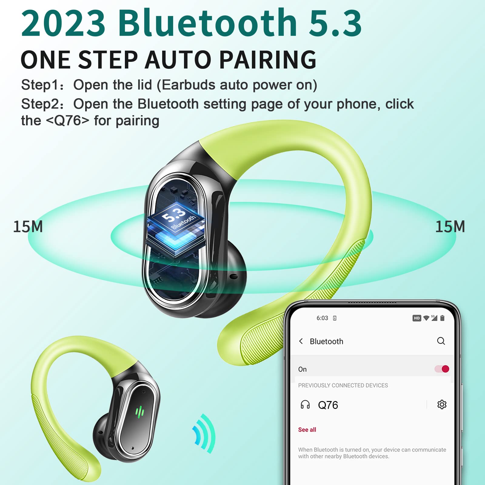 Foto 4 pulgar | Auriculares Inalámbricos Kuizil Q76 Bluetooth 5.3 Azul - Venta Internacional