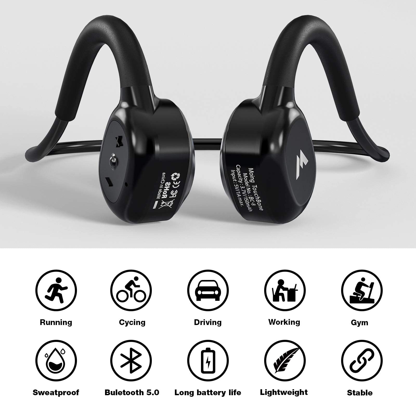 Foto 3 pulgar | Auriculares Inalámbricos de Conducción Ósea Moing Bluetooth 5.0 Black - Venta Internacional