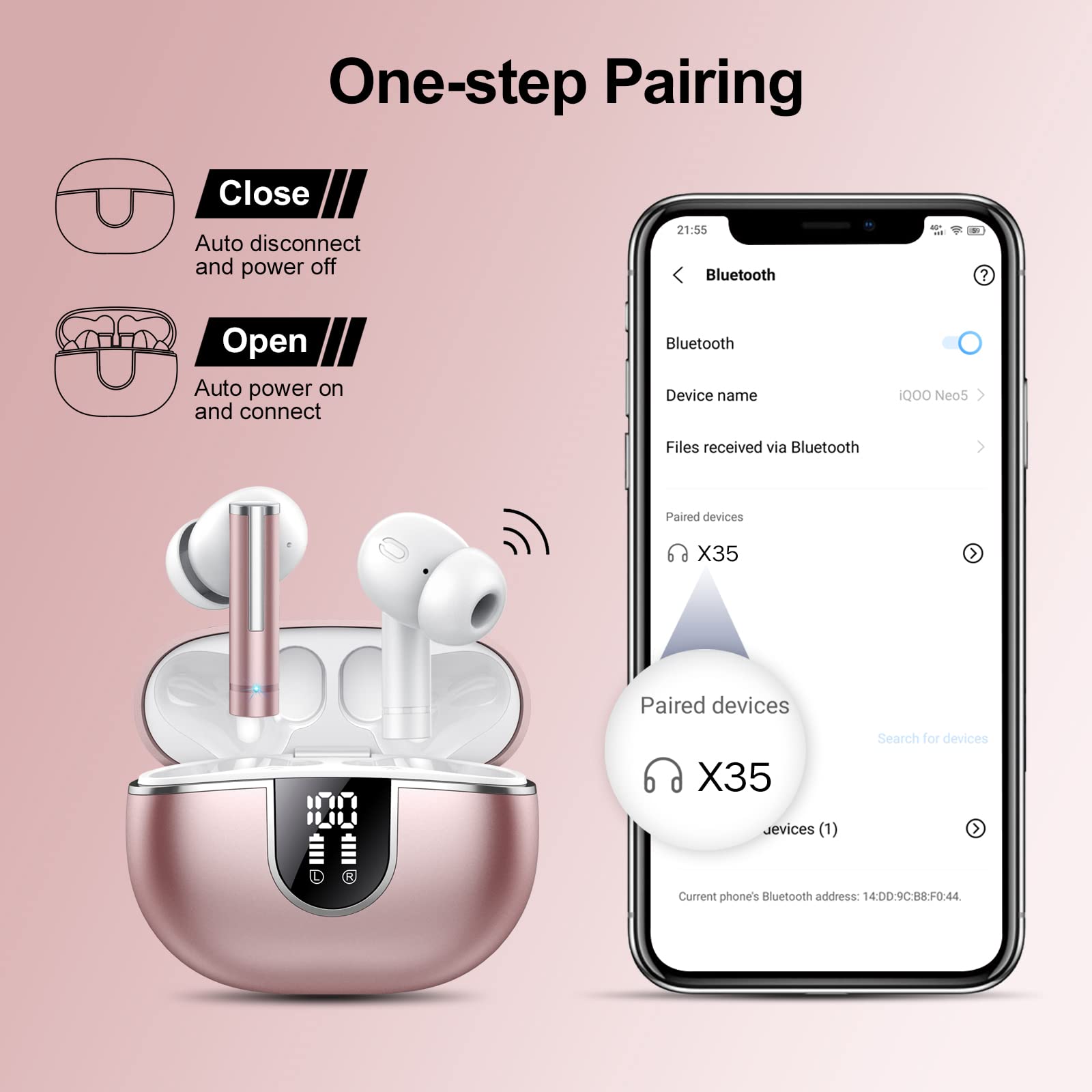 Foto 7 pulgar | Auriculares Inalámbricos Lekaby X35 Bluetooth 5.3 40 Horas Ip7 Rosa - Venta Internacional