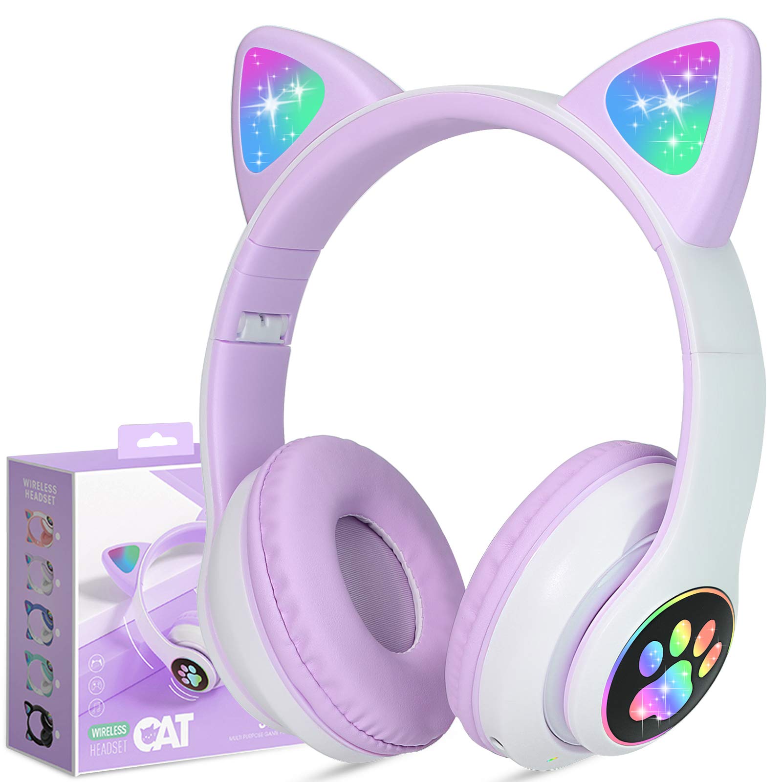Auriculares Inalámbricos TCJJ Morados Orejas de Gato Led Bluetooth con Micrófono - Venta Internacional