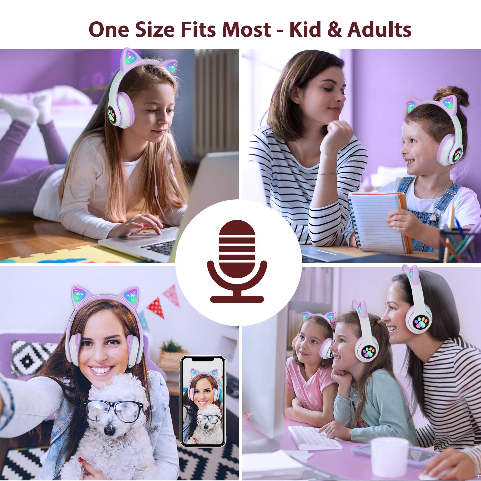 Foto 3 pulgar | Auriculares Inalámbricos TCJJ Morados Orejas de Gato Led Bluetooth con Micrófono - Venta Internacional