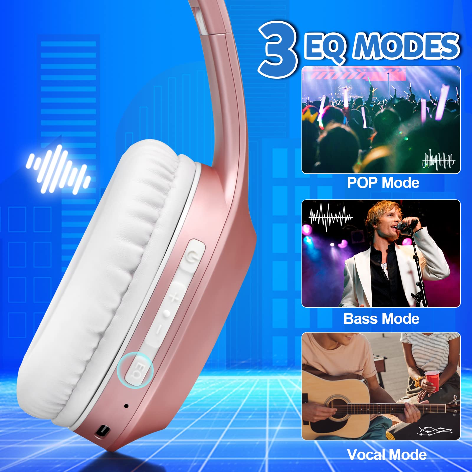 Foto 4 pulgar | Auriculares Rydohi Over Ear 68h con Bluetooth Playtime Oro Rosa - Venta Internacional