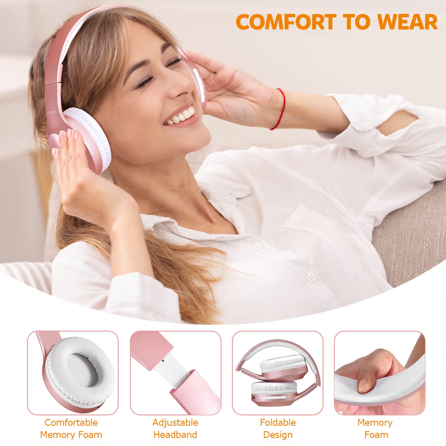 Foto 5 pulgar | Auriculares Rydohi Over Ear 68h con Bluetooth Playtime Oro Rosa - Venta Internacional