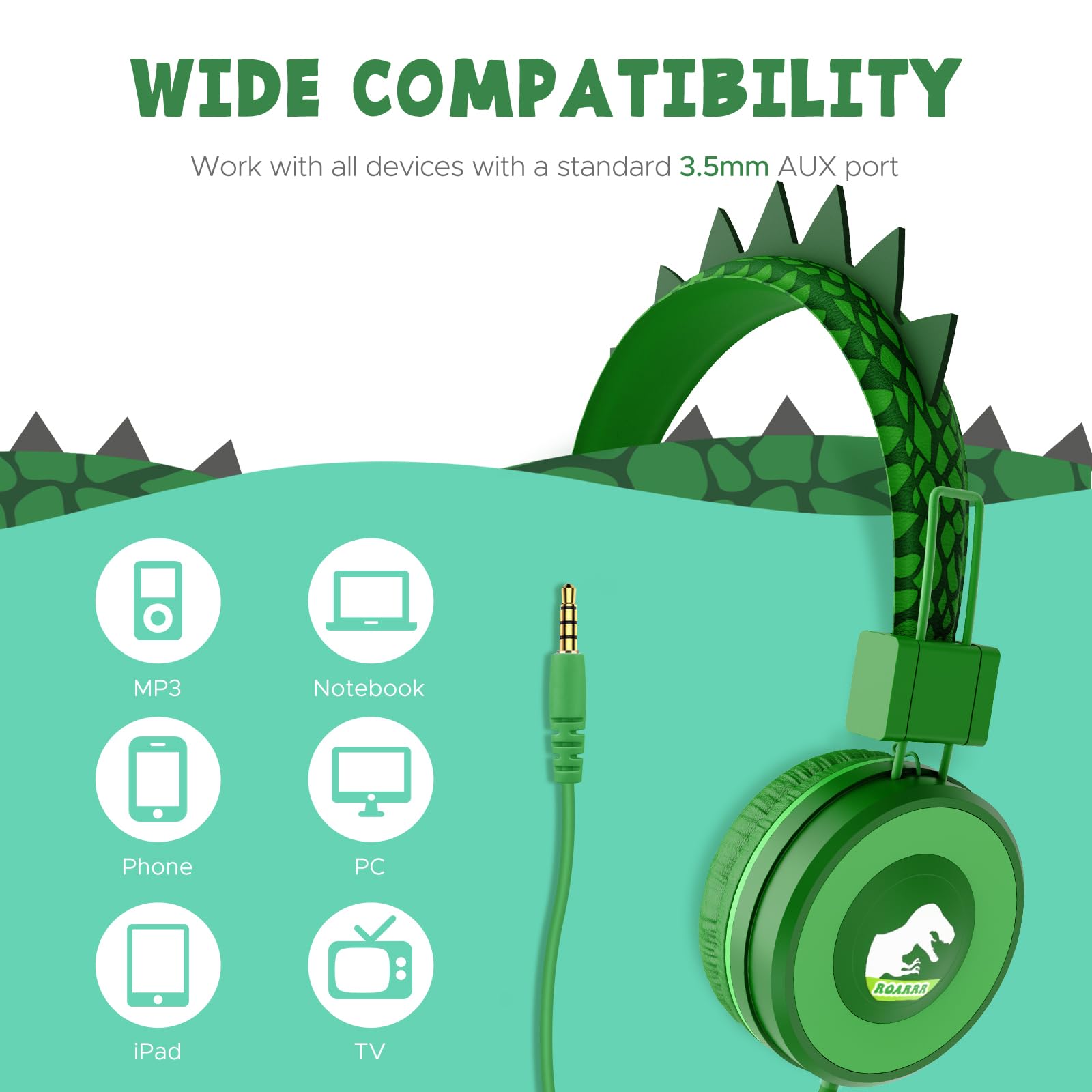 Foto 4 pulgar | Auriculares Qearfun Dinosaur con Micrófono Verde - Venta Internacional