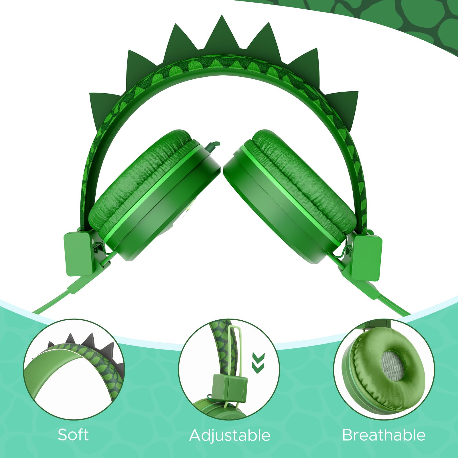 Foto 6 pulgar | Auriculares Qearfun Dinosaur con Micrófono Verde - Venta Internacional