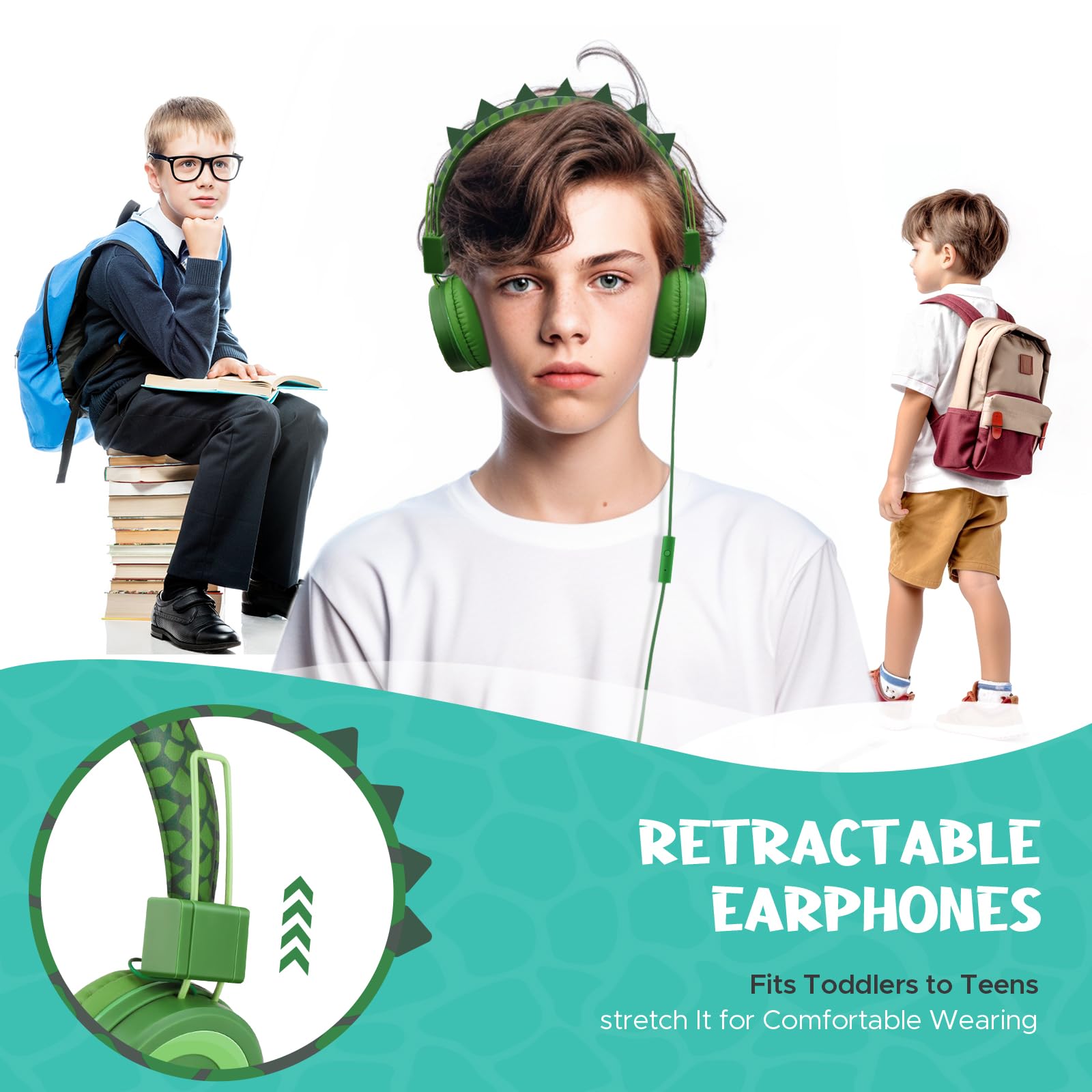 Foto 6 | Auriculares Qearfun Dinosaur con Micrófono Verde - Venta Internacional