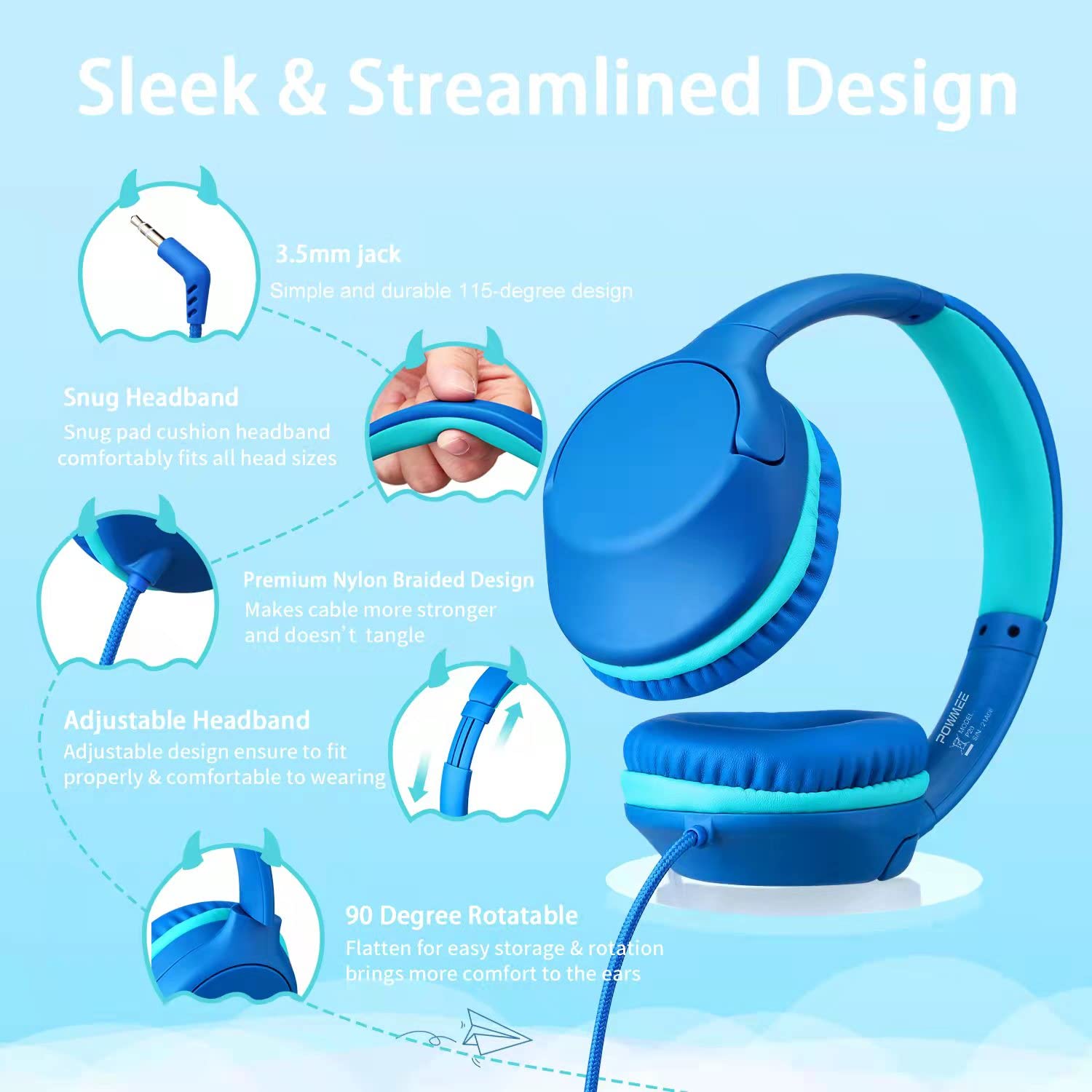 Foto 2 | Auriculares Powmee Kids Over-ear de 94 Db con Volumen Limitado 2 Piezas- Venta Internacional