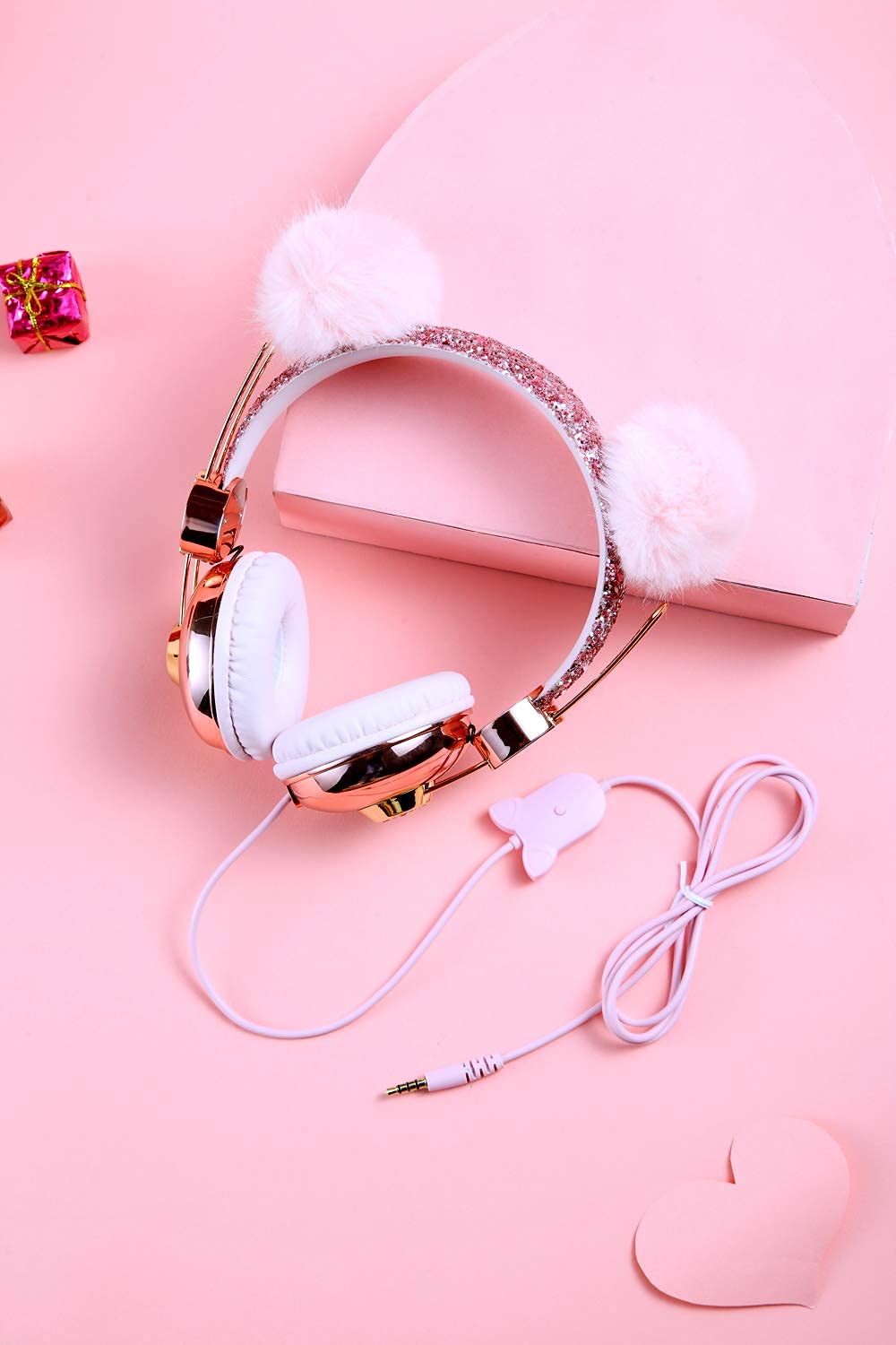 Foto 4 pulgar | Auriculares Loakyo Kids Cute Bear Ear con Cable y Micrófono color Rosa - Venta Internacional