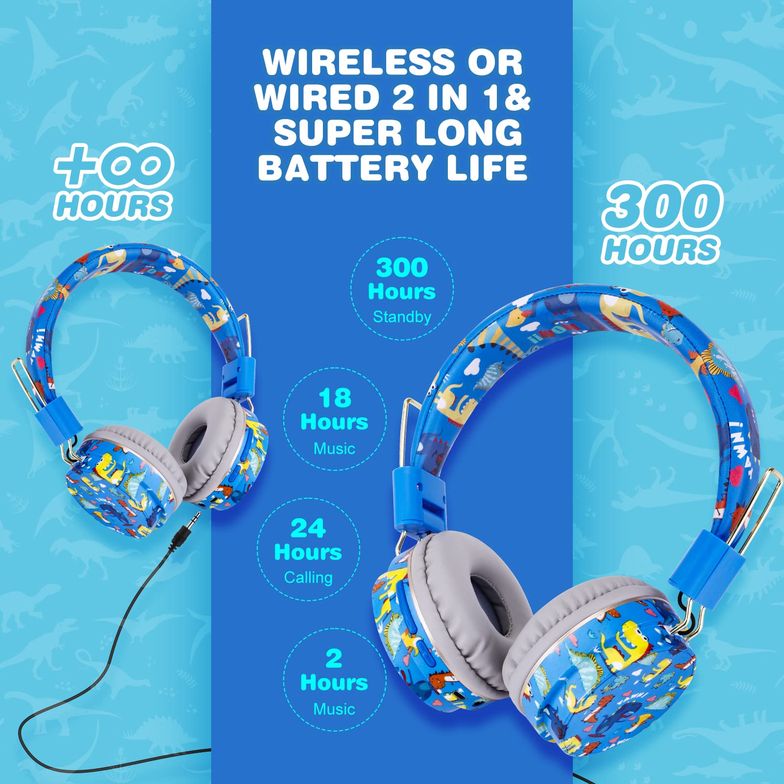 Foto 6 pulgar | Auriculares Qearfun Dinosaur con Micrófono Azul - Venta Internacional