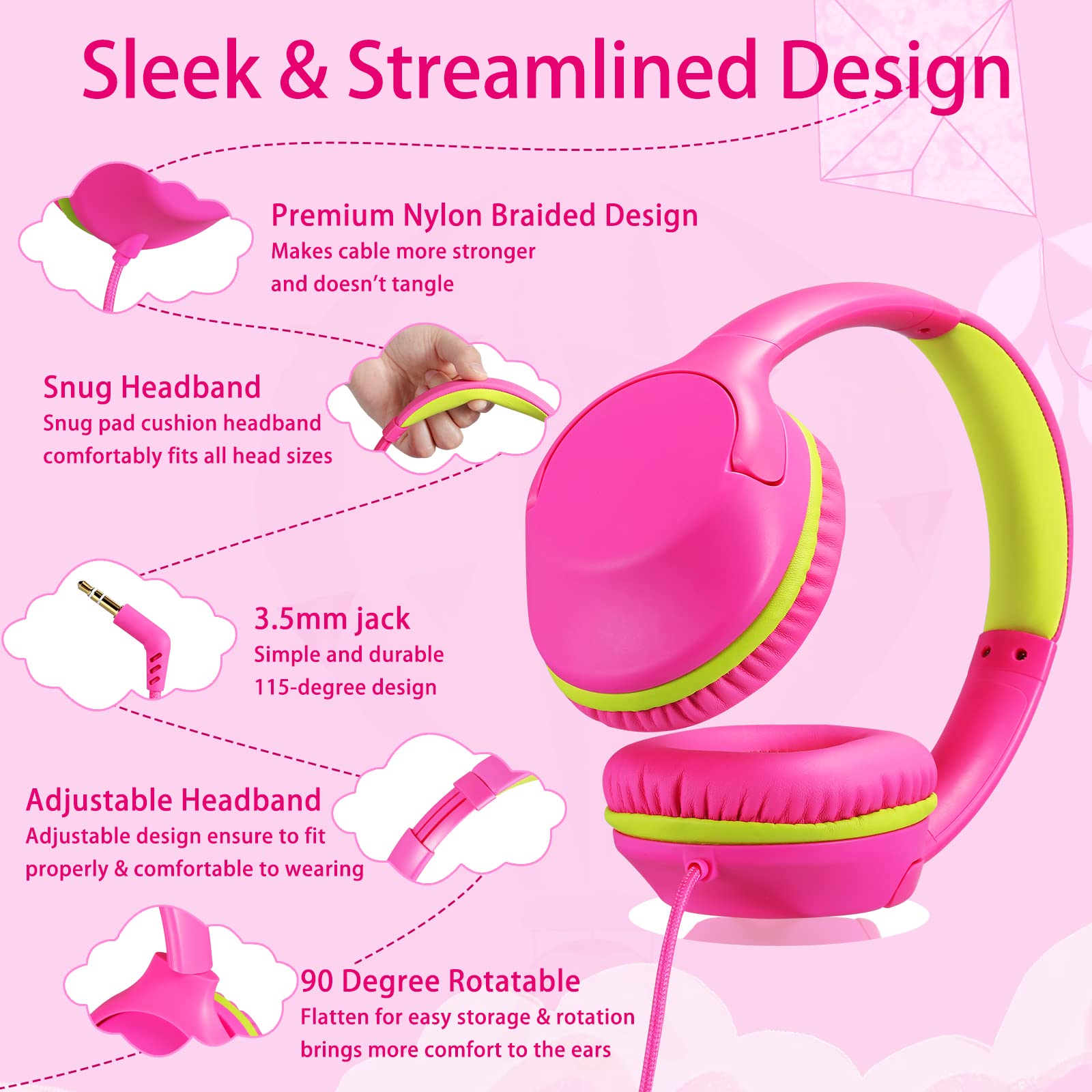 Foto 3 pulgar | Auriculares Powmee Kids Over-ear 94 DB Volumen Limitado Rosa - Venta Internacional