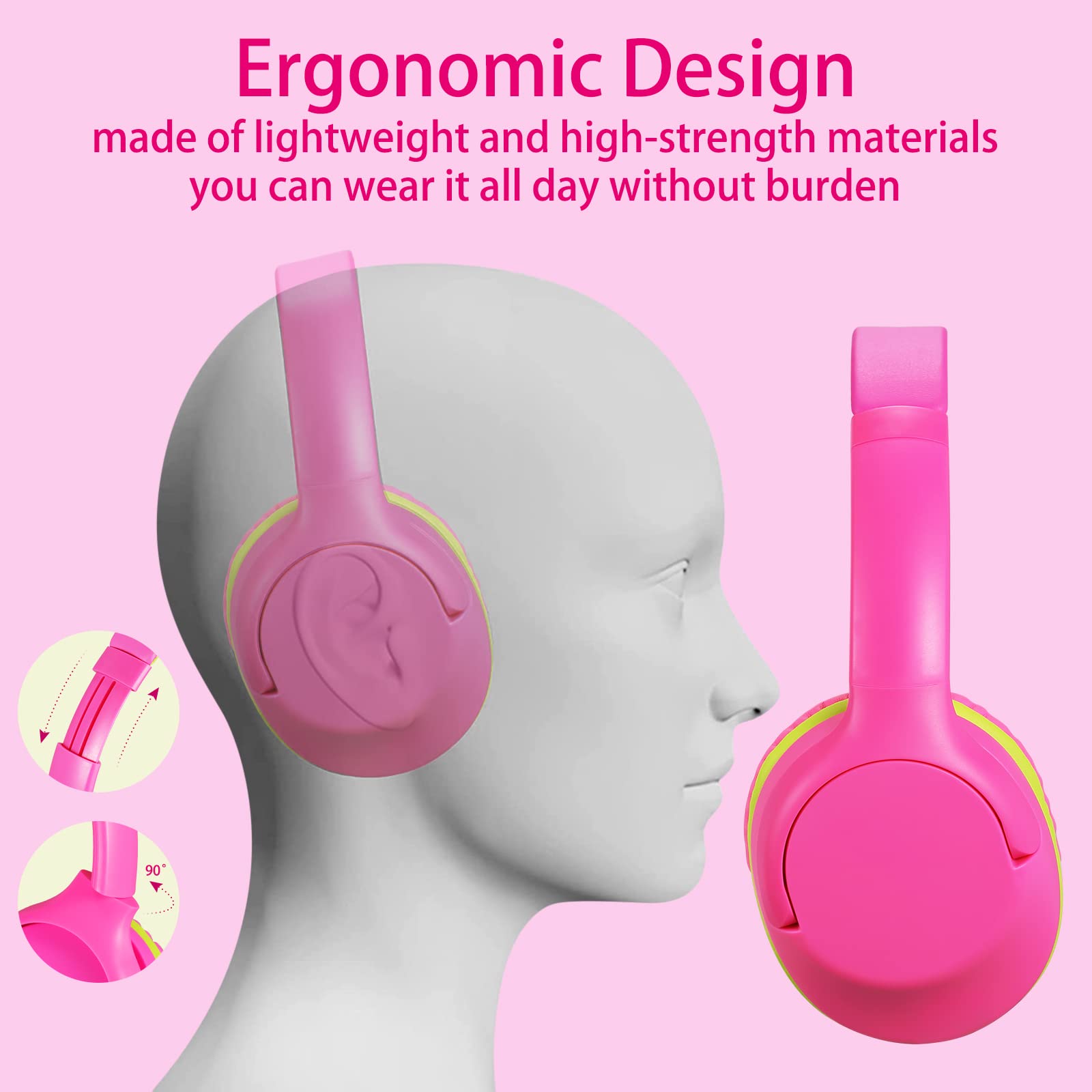 Foto 3 | Auriculares Powmee Kids Over-ear 94 DB Volumen Limitado Rosa - Venta Internacional