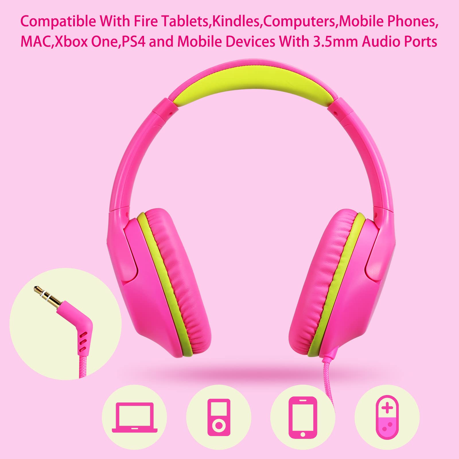 Foto 4 | Auriculares Powmee Kids Over-ear 94 DB Volumen Limitado Rosa - Venta Internacional