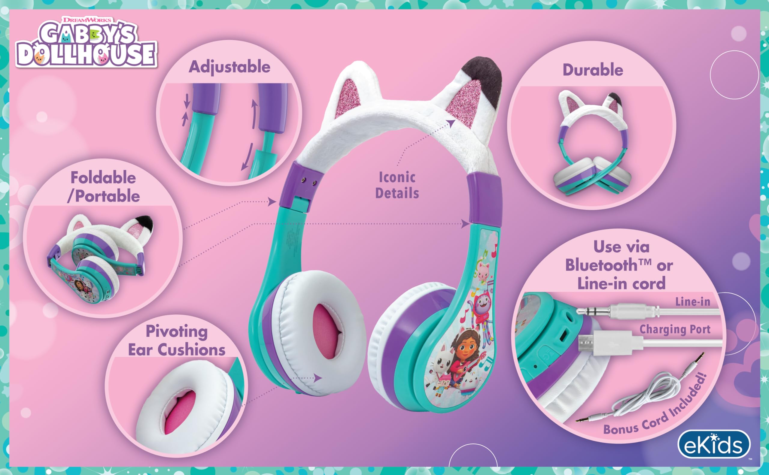 Foto 6 pulgar | Auriculares Inalámbricos Ekids Gabbys Dollhouse con Micrófono - Venta Internacional