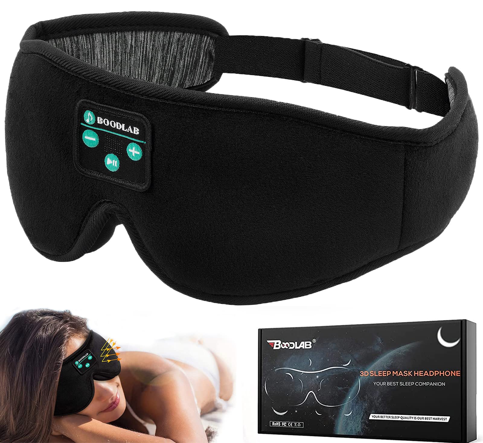 Antifaz para Dormir Boodlab Negros con Sonido-Venta Internacional