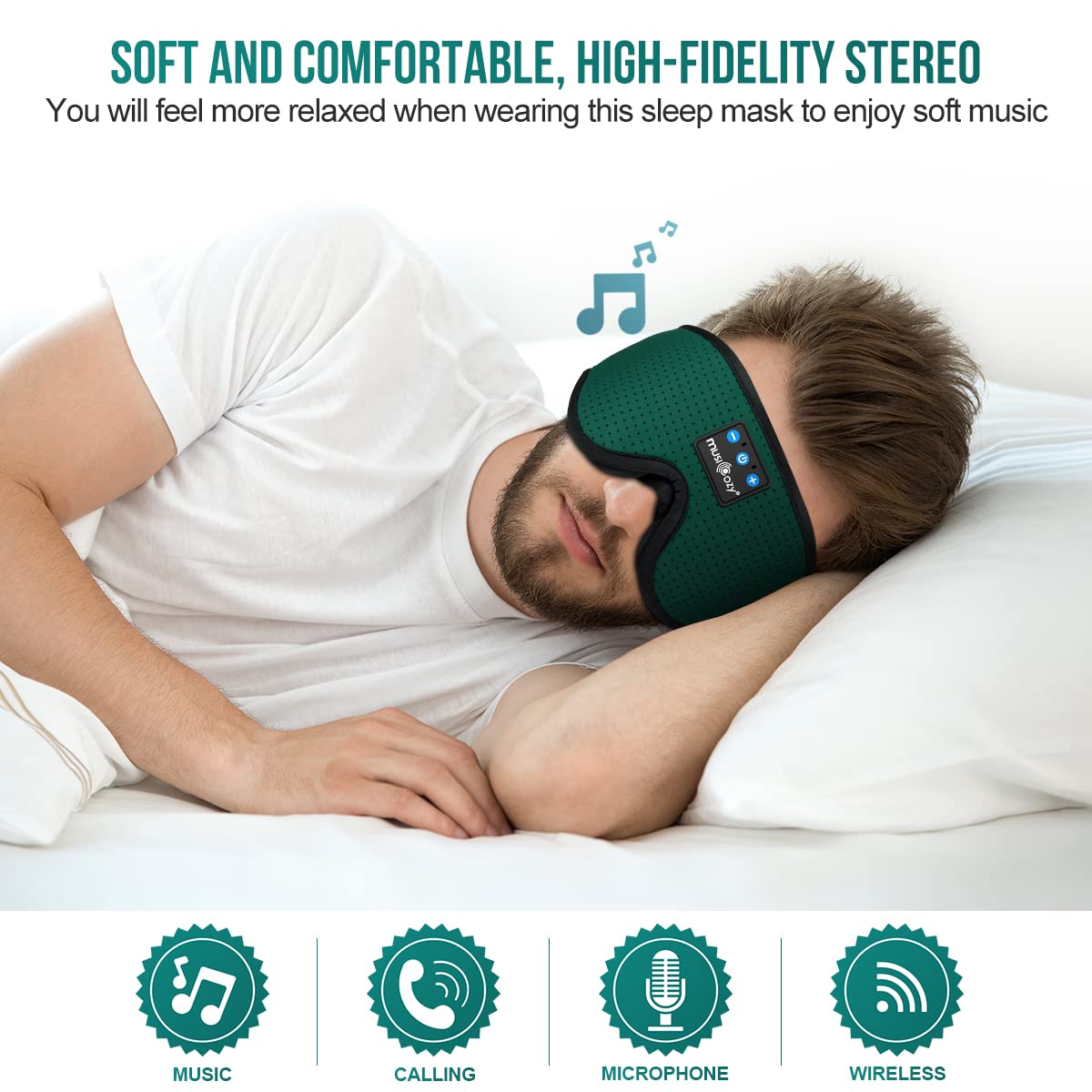 Foto 3 pulgar | Antifaz para Dormir Musicozy Verdes con Sonido-Venta Internacional