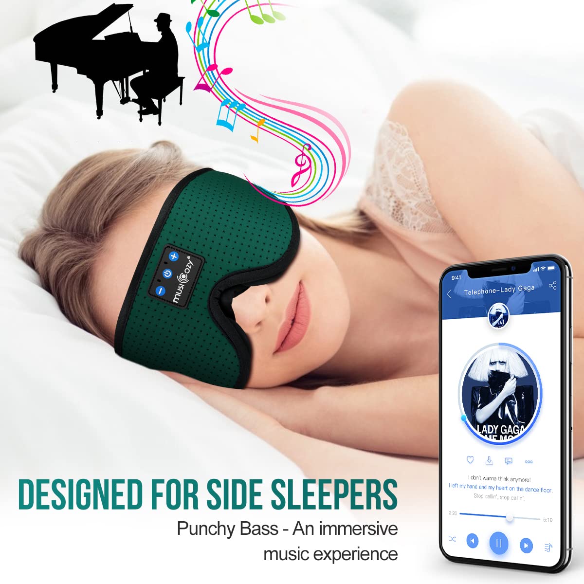 Foto 6 pulgar | Antifaz para Dormir Musicozy Verdes con Sonido-Venta Internacional