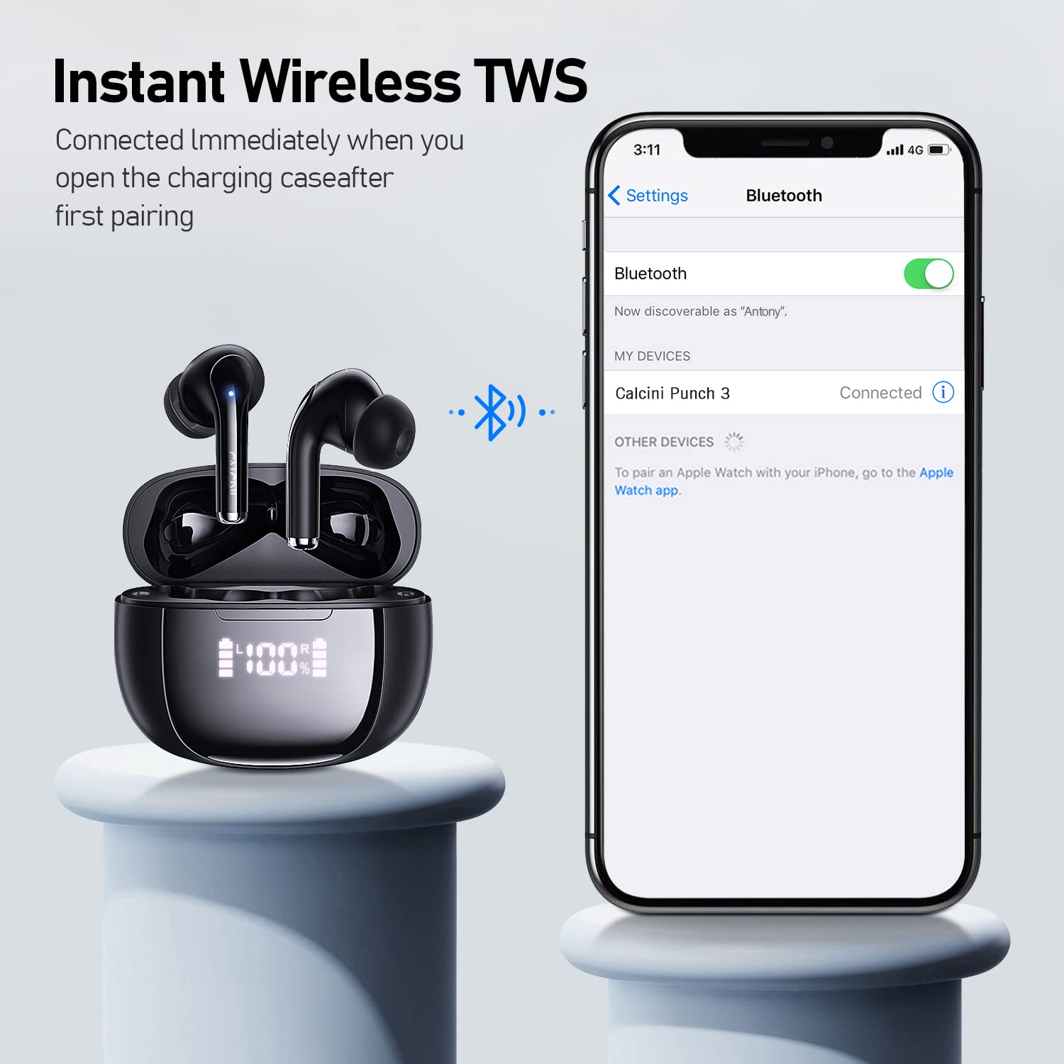 Foto 7 pulgar | Auriculares Inalámbricos True Calcini Bluetooth 5.3 con Micrófono Ipx5 Wate - Venta Internacional