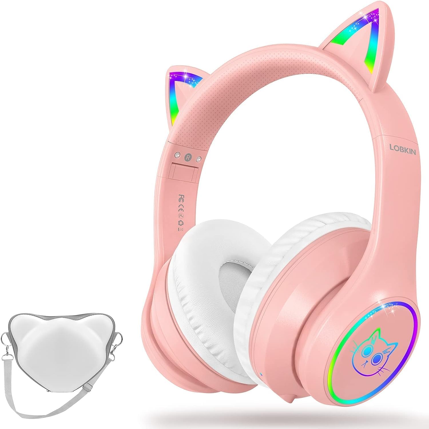 Foto 2 pulgar | Auriculares Lobkin Bluetooth 5.3 ara Niños con Funda Led Rgb Rosa - Venta Internacional
