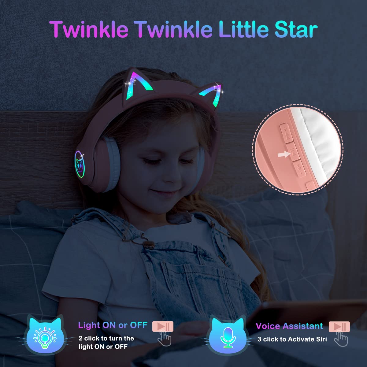 Foto 5 pulgar | Auriculares Lobkin Bluetooth 5.3 ara Niños con Funda Led Rgb Rosa - Venta Internacional