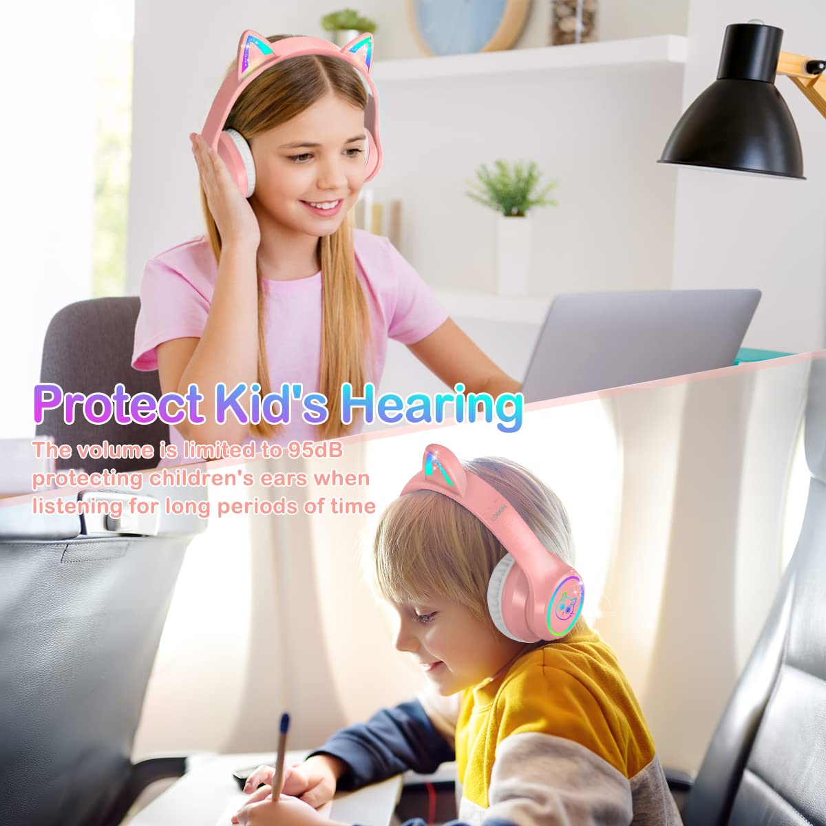 Foto 6 pulgar | Auriculares Lobkin Bluetooth 5.3 ara Niños con Funda Led Rgb Rosa - Venta Internacional