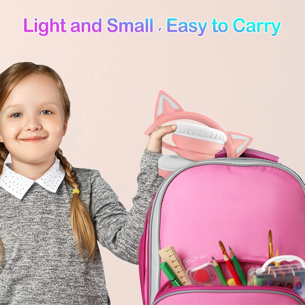 Foto 8 pulgar | Auriculares Lobkin Bluetooth 5.3 ara Niños con Funda Led Rgb Rosa - Venta Internacional