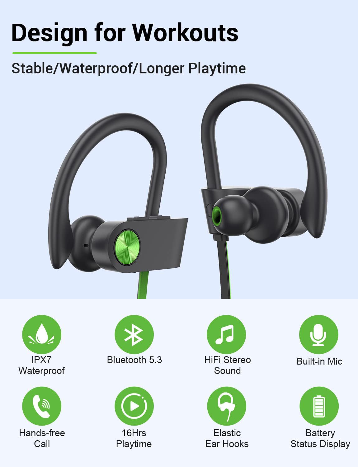 Foto 3 pulgar | Auriculares Bluetooth Stive 5.3 Inalámbricos Deportivos Verde - Venta Internacional