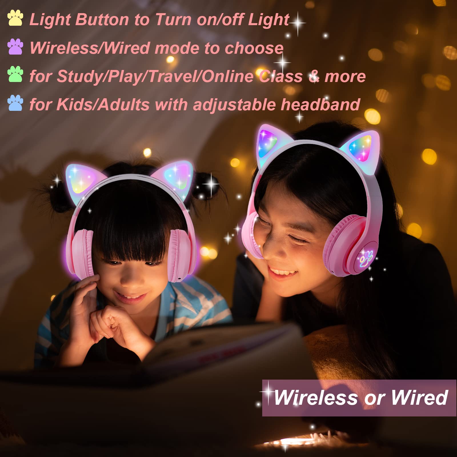 Foto 3 pulgar | Auriculares Koraba Cat Ear Kids Bluetooth con Micrófono Rosa - Venta Internacional
