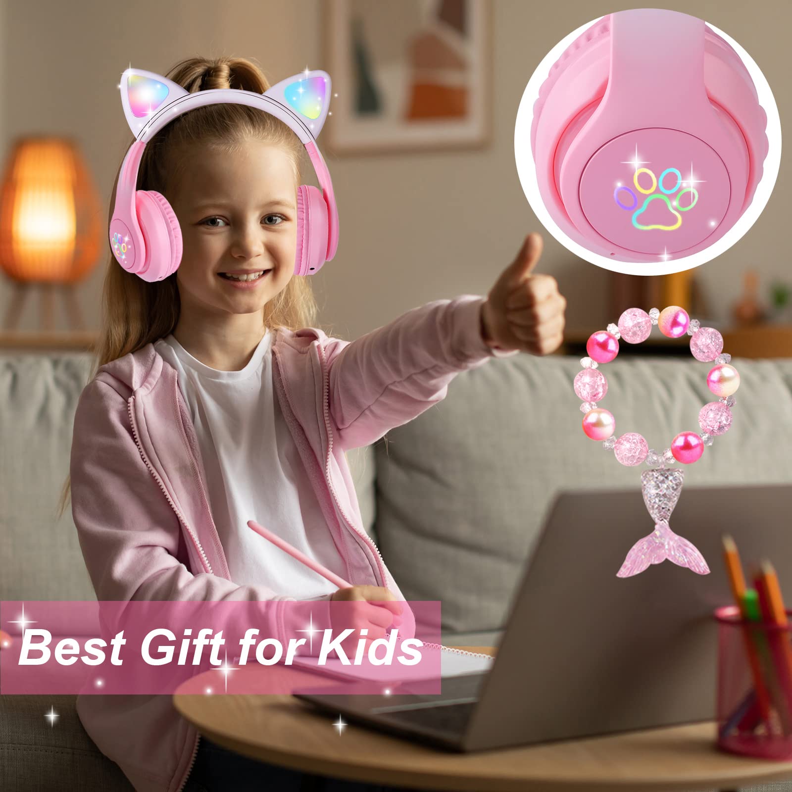 Foto 4 pulgar | Auriculares Koraba Cat Ear Kids Bluetooth con Micrófono Rosa - Venta Internacional