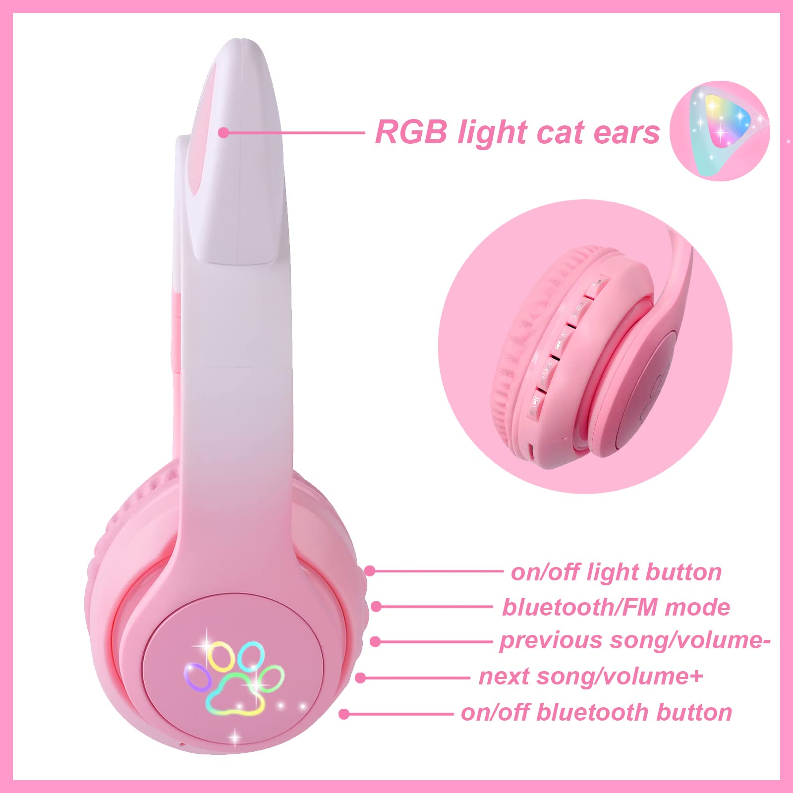 Foto 6 pulgar | Auriculares Koraba Cat Ear Kids Bluetooth con Micrófono Rosa - Venta Internacional