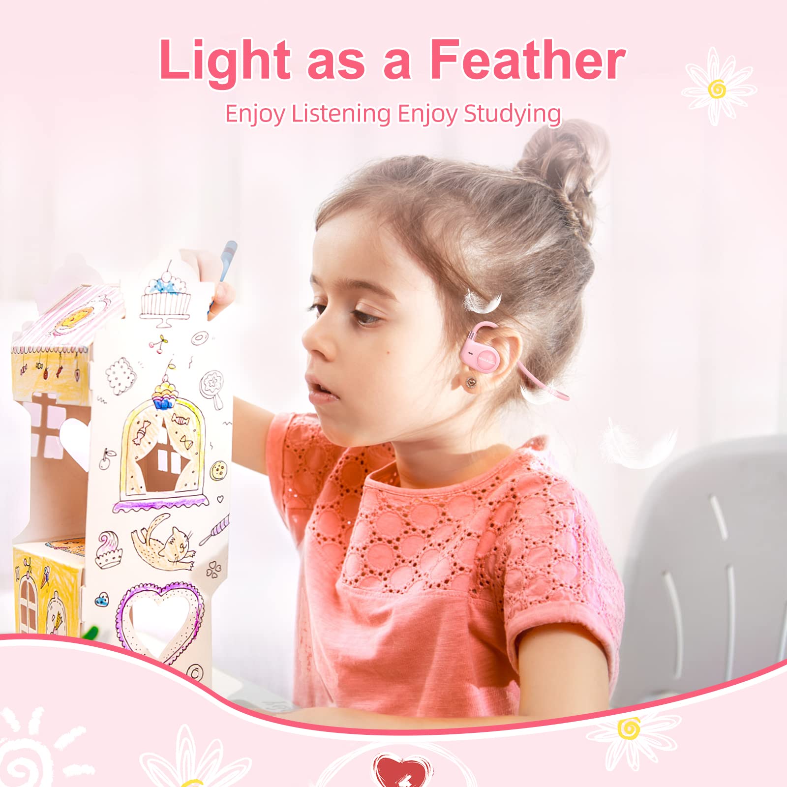 Foto 4 pulgar | Auriculares MeloAudio Open Ear con Micrófono Rosas para Niños - Venta Internacional