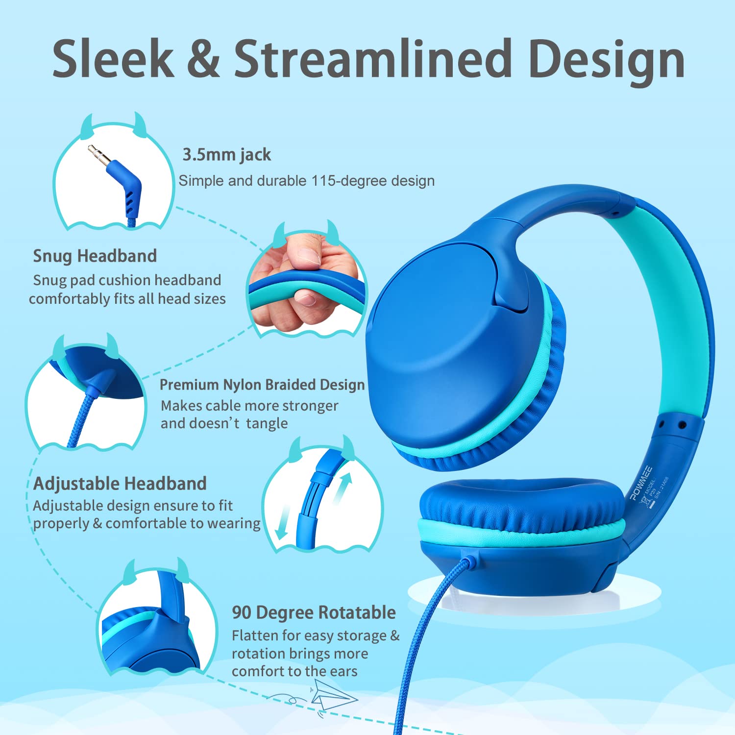 Foto 3 pulgar | Auriculares Powmee P20 para Niños Supraaurales 94 Dd Volumen Limitado Color Azul - Venta Internacional