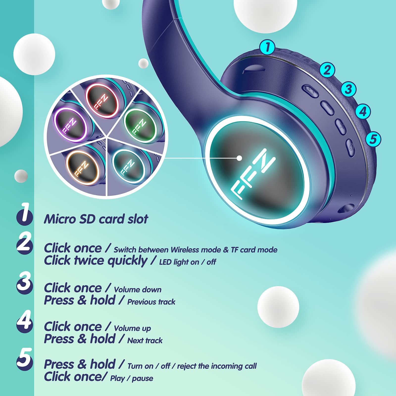 Foto 3 pulgar | Auriculares Inalámbricos Ffz Kids K21 con Micrófono Y Luces Led - Venta Internacional