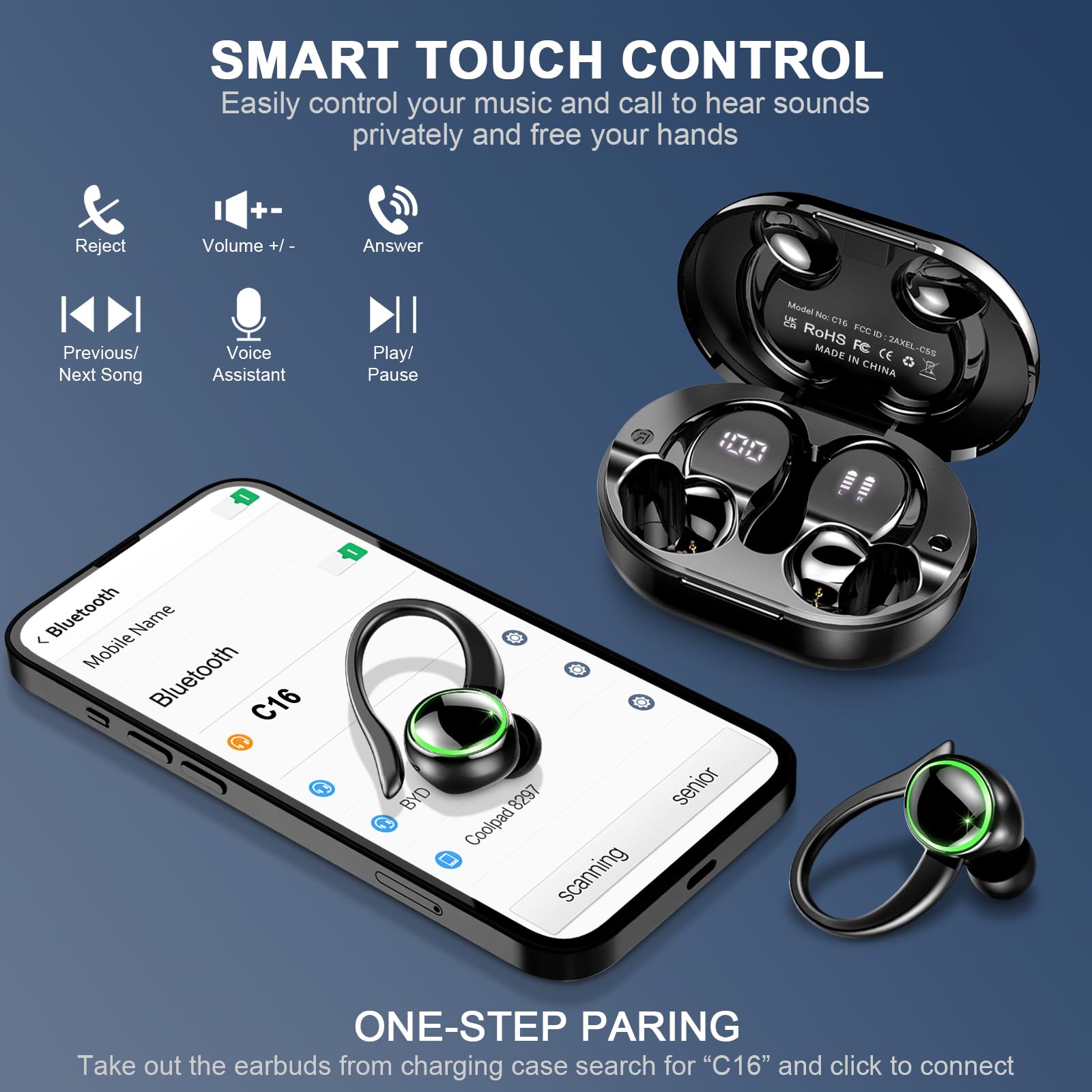 Foto 6 pulgar | Auriculares Inalámbricos Bluetooth 5.3 Auriculares con Cancelación de Ruido Enc - Venta Internacional