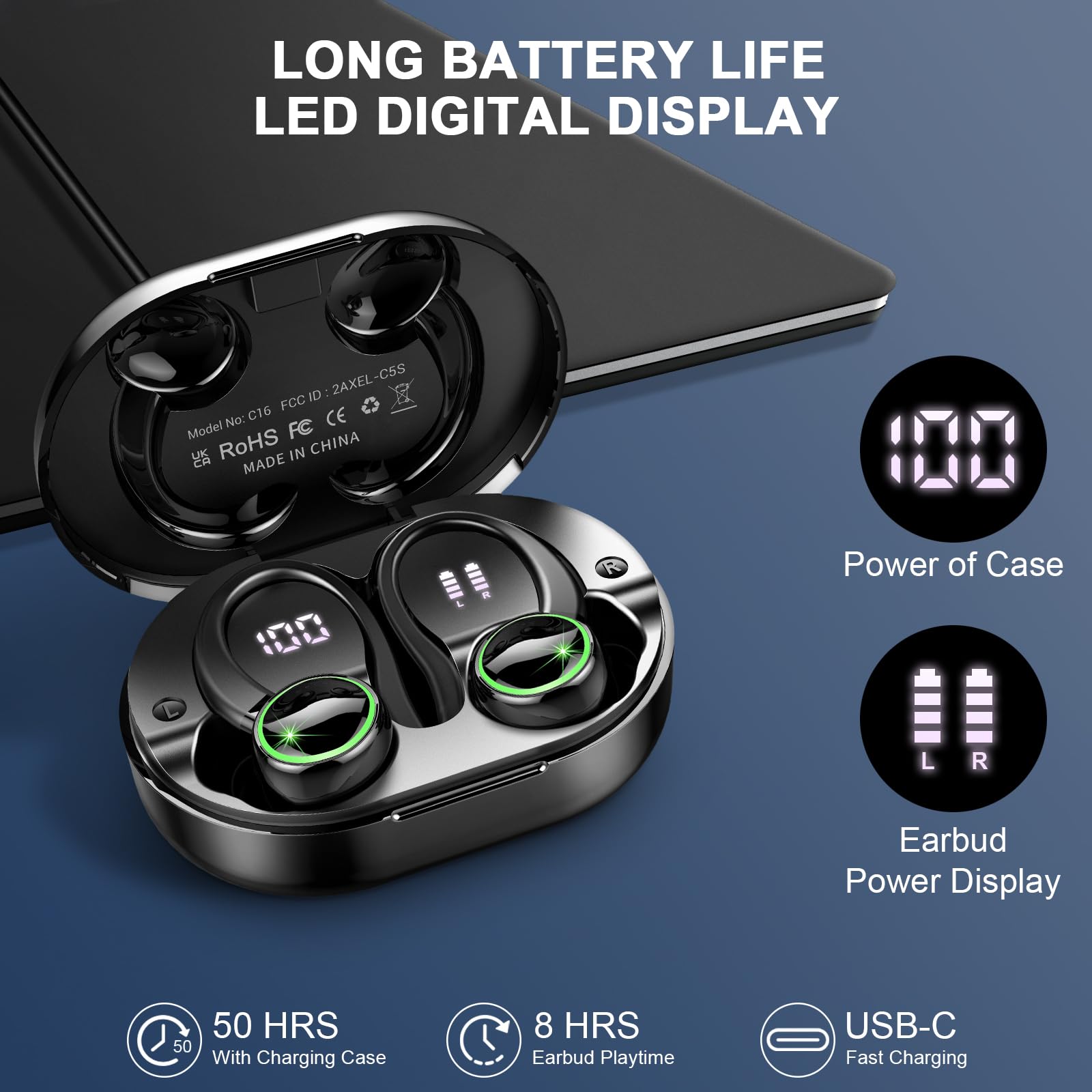 Foto 7 pulgar | Auriculares Inalámbricos Bluetooth 5.3 Auriculares con Cancelación de Ruido Enc - Venta Internacional