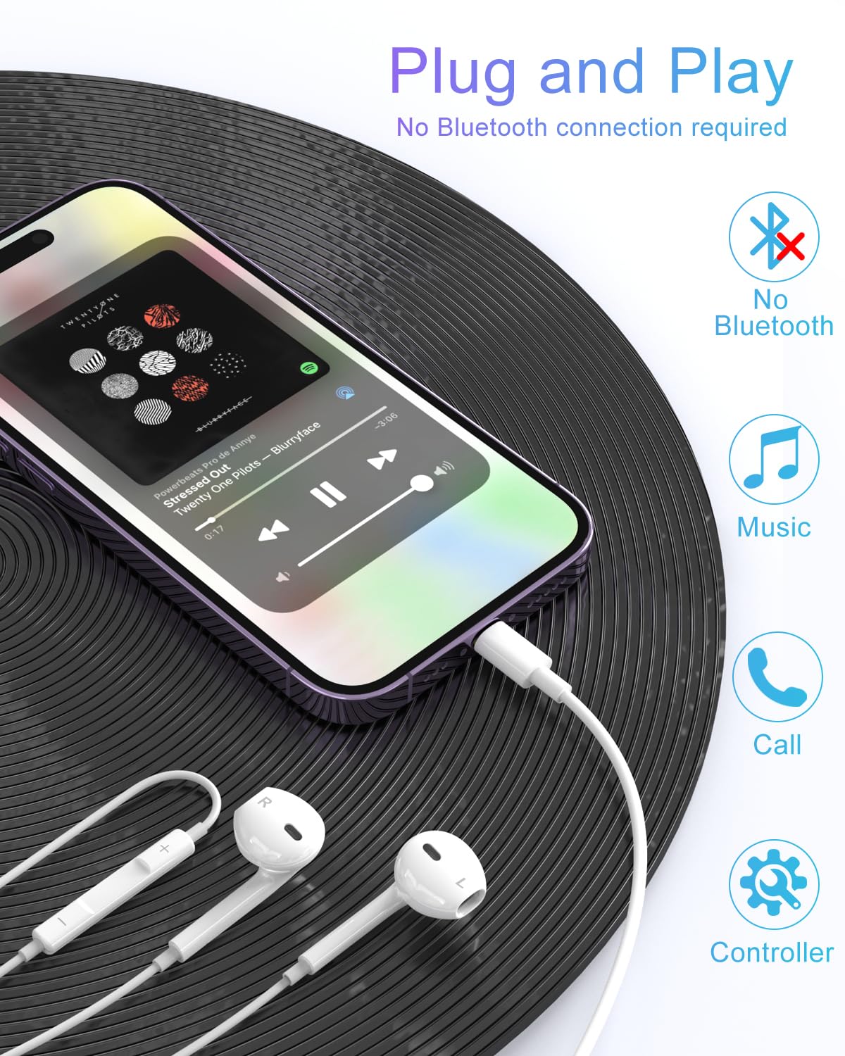 Foto 3 pulgar | Auriculares con Cable Oceovc para IPhone con Conector Lightning Blancos - Venta Internacional
