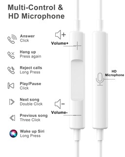 Foto 3 | Auriculares con Cable Oceovc para IPhone con Conector Lightning Blancos - Venta Internacional